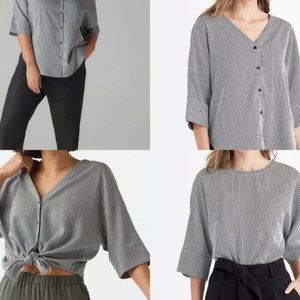 Vetta The Boyfriend Shirt Womens Black White Striped Button Up
